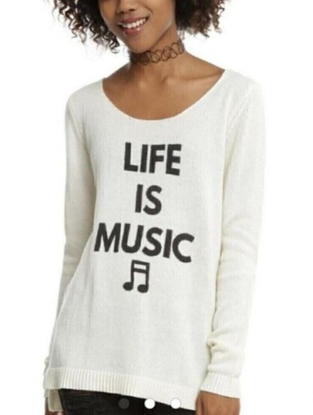 Hot Topic Ivory Cream Lace-Up Criss Cross Back Life Is Music Sweater Size Medium